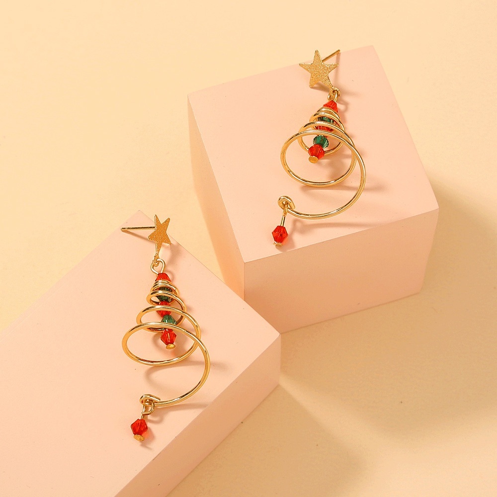 3 for $30 🎄 Christmas Tree Drop Earrings Rhinestone Copper Star Handmade Drop